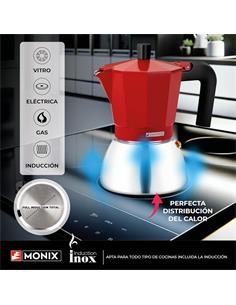 MONIX Cafetera italiana Induccion 3 Tazas Roja Inox