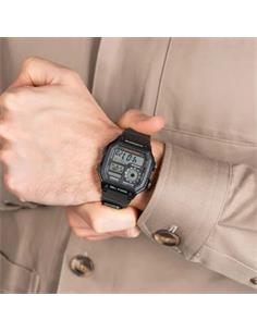 CASIO COLECCION AE-1200WHUB-8AVEF Reloj Digital ,Correa Tela Negra,Cronometro Funcion Hora Mundial