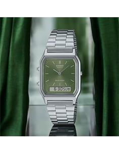 CASIO COLECCION AQ-230A-3AMQYES Reloj Digital/Analogico Correa Plateado Esfera Verde Cronometro