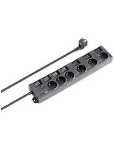 NIMO Regleta 6 Tomas Schuko Con Interruptores Individuales+ Usb A/Tipo C MEL281 Negro
