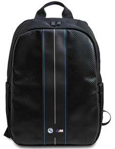 BMW Mochila Ordenador Portatil 15" Negra Carbon Con Raya Azul Blanca