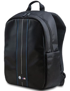 BMW Mochila Ordenador Portatil 15" Negra Carbon Con Raya Azul Blanca