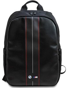BMW Mochila Ordenador Portatil 15" Negra Carbon Con Raya Roja Blanca