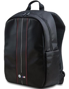 BMW Mochila Ordenador Portatil 15" Negra Carbon Con Raya Roja Blanca