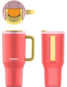 KAMBUKKA Termo Con Asa TUMBLER 950ml Con Pajita 24h En Frio Color Rosa Papaya