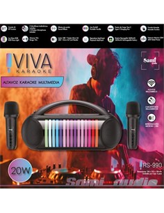 SAMI Altavoz Bluetooth Karaoke C/2 Microfonos VIVA RS-990,RGB,USB,Micro Usb,Efecto Sonido,20W,3600Mh