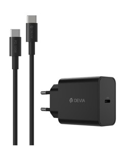 DEVIA Cargador Red TIpo C+ Cable Datos Tipo C M/M 45W Negro