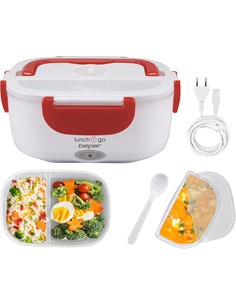 BEPER Fiambrera Electrica Con 2 Recipientes Extraibles 1000ml-450ml Con Cuchara 40W 220V Blanca Roja