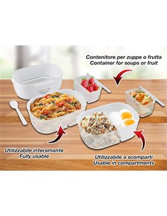 BEPER Fiambrera Electrica Con 2 Recipientes Extraibles 1000ml-450ml Con Cuchara 40W 220V Blanca Roja