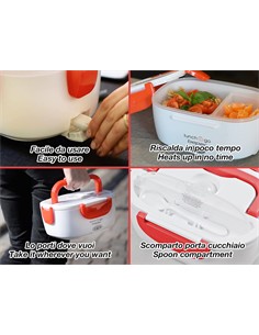 BEPER Fiambrera Electrica Con 2 Recipientes Extraibles 1000ml-450ml Con Cuchara 40W 220V Blanca Roja