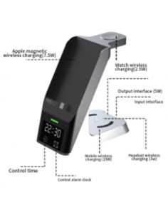 ANDOWLCargador Inalambrico 6 En 1 Para Iphone,Airpods,Iwatch Negro 20W Q-WX500