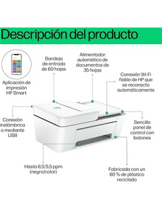 HP Impresora Multifuncion Con Impresion, Escaner, Fotocopias Deskjet 4220E Blanco