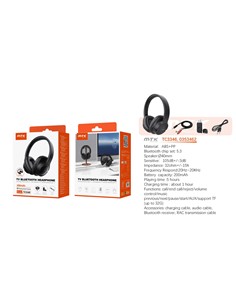 MTK Auricular de Casco Bluetooth Para TV TC3346 Plegable Negro ,Manos Libres,Ranura Micro SD