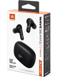 JBL Auricular Bluetooth WAVE BEAM 2 Negro Con Cancelacion De Ruido y Esstuche de Carga