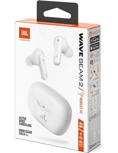JBL Auricular Bluetooth WAVE BEAM 2 Blanco Con Cancelacion De Ruido y Estuche de Carga