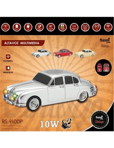 SAMI Altavoz Portatil Bluetooth Coche Vintage Clasico Plata RS-9100 Radio Fm,Usb, Micro SD 10W