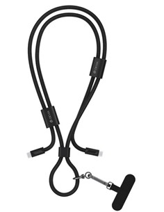 DEVIA 2 En 1 Cable Datos Tipo C M/M 3A 60W + Colgador Movil Ajustable 1.6Mtrs Nylon Negro