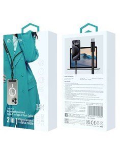 DEVIA 2 En 1 Cable Datos Tipo C M/M 3A 60W + Colgador Movil Ajustable 1.6Mtrs Nylon Negro