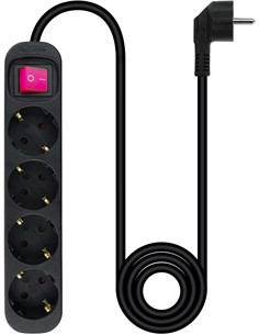 NANOCABLE Regleta de 4 Tomas Schuko Con Interruptor 1.4Mtrs Negra 10.37.0004-BK