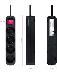 NANOCABLE Regleta de 4 Tomas Schuko Con Interruptor 1.4Mtrs Negra 10.37.0004-BK