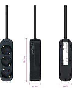 NANOCABLE Regleta de 3 Tomas Schuko 1.4Mtrs Negra 10.38.0003-NS-BK