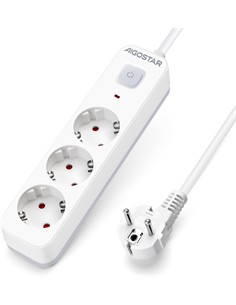 AIGOSTAR Regleta 3 Enchufes Schuko Con Interruptor 3680W  Cable 3Mtrs Blanco GE0301