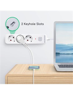 AIGOSTAR Regleta 3 Enchufes Schuko Con Interruptor 3680W  Cable 3Mtrs Blanco GE0301