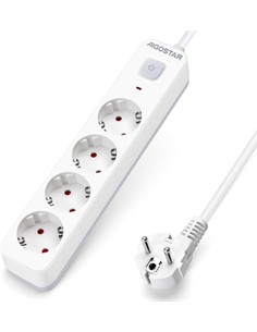 AIGOSTAR Regleta 4 Enchufes Schuko Con Interruptor 3680W Cable 3Mtrs Blanca GE0401