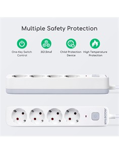 AIGOSTAR Regleta 4 Enchufes Schuko Con Interruptor 3680W Cable 3Mtrs Blanca GE0401