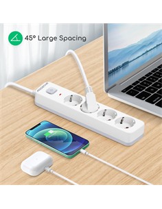 AIGOSTAR Regleta 4 Enchufes Schuko Con Interruptor 3680W Cable 3Mtrs Blanca GE0401