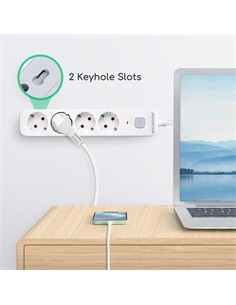 AIGOSTAR Regleta 4 Enchufes Schuko Con Interruptor 3680W Cable 3Mtrs Blanca GE0401
