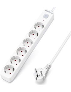 AIGOSTAR Regleta 6 Enchufes Schuko Con Interruptor 3680W Cable 3Mtrs Blanca GE0601