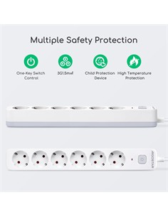 AIGOSTAR Regleta 6 Enchufes Schuko Con Interruptor 3680W Cable 3Mtrs Blanca GE0601
