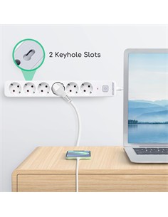 AIGOSTAR Regleta 6 Enchufes Schuko Con Interruptor 3680W Cable 3Mtrs Blanca GE0601