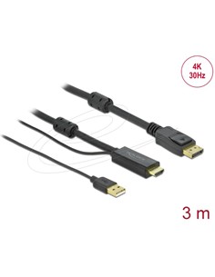 DELOCK Cable Hdmi/M A Displayport/M 4K 30 Hz Con Alimentacion Usb 3Mtrs 85965