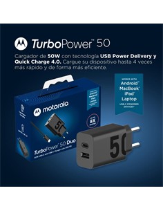 MOTOROLA Cargador Red Tipo C+ Usb A+ Cable Tipo C M/M 1mtr Turbo Power 50W Duo