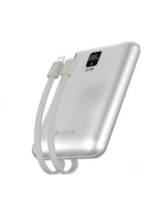 DEVIA Bateria Externa Portatil 10000mAh 22.5W con 2 Cables Plata