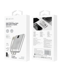 DEVIA Bateria Externa Portatil 10000mAh 22.5W con 2 Cables Plata
