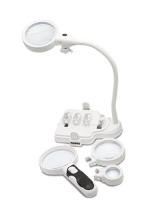 KONUS Lupa FLEXO-M Sobremesa con Luz Led y 3 Lentes Inercambiarble 2x-5x-16x