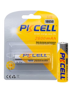 PKCELL Pila Litio Li-ion 18650 Recargable 3.7V 2600Mah con teton