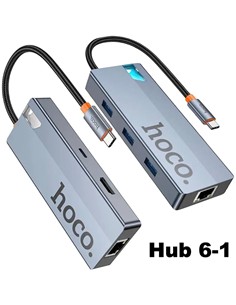 HOCO Adaptador 6 En 1 HB51 Tipo C/M a Hdmi/3xUsb 3.0/PD/RJ45