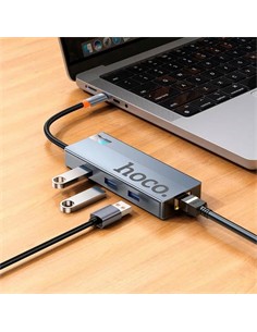 HOCO Adaptador 6 En 1 HB51 Tipo C/M a Hdmi/3xUsb 3.0/PD/RJ45