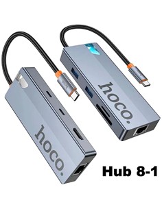 HOCO Adaptador 8 En 1 HB52 Tipo C/M a Hdmi/2xUsb 3.0/PD/RJ45/Micro Sd