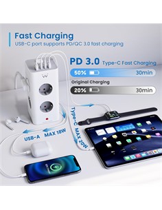 EWENT Torre Regleta 8X Schucko/2xTipo C/2xUsb A EW3864 Blanco