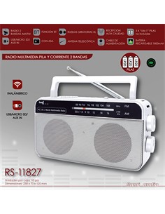 SAMI Radio Analogica AM/FM Corriente/Pila/Bateria Recargable/Bluetooth/USB/Micro SD/Aux. RS-11827