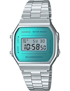 CASIO COLECCION A168WEM-2EF Reloj Digital Acero Inoxidable Plata, Esfera Turquesa, Fecha, Alarma, R
