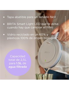 BRITA Jarra de Agua Filtrante de Cristal 2.5L Azul Incluye 1 Filtro MAXTRA PRO