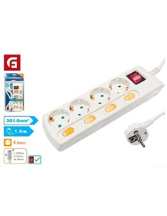 EXTRASTAR Regleta de 4 Tomas Schuko Con Interruptor 1.5Mtrs KF-XB-04K5 Blanca