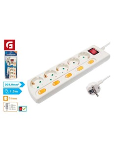 EXTRASTAR Regleta de 5 Tomas Schuko Con Interruptor 1.5Mtrs KF-XB-05K6 Blanca