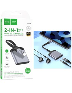 HOCO Adaptador Tipo C/M a tipo C/H+Jack 3.5/H LS39 15Cms